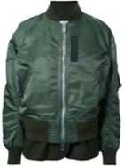 Sacai Luck Zip Up Bomber Jacket, Women's, Size: 3, Green, Cotton/rayon/polyester