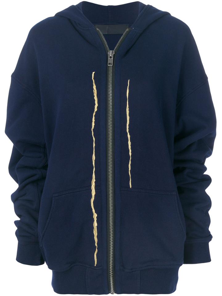 Haider Ackermann Embroidered Slit Zipped Hoodie - Blue