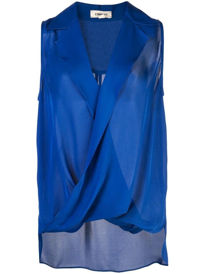 L'agence Draped V-neck Blouse - Blue