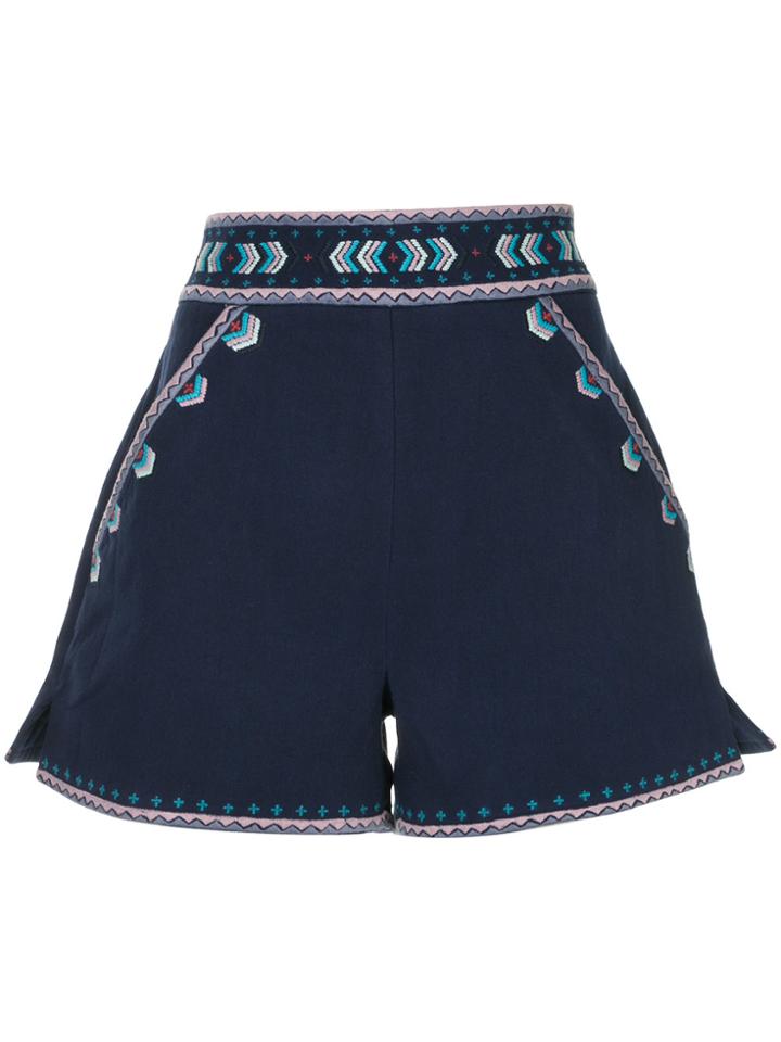 Talitha Embroidered Tailored Shorts - Blue