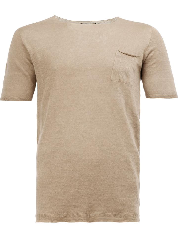 Roberto Collina Chest Pocket T-shirt, Men's, Size: 52, Nude/neutrals, Linen/flax