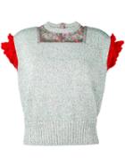 Kolor - Ruffle Sleeve Knit Top - Women - Cotton/polyester - 3, Grey, Cotton/polyester