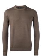 Corneliani Crew Neck Knitted Sweater, Men's, Size: 54, Nude/neutrals, Virgin Wool