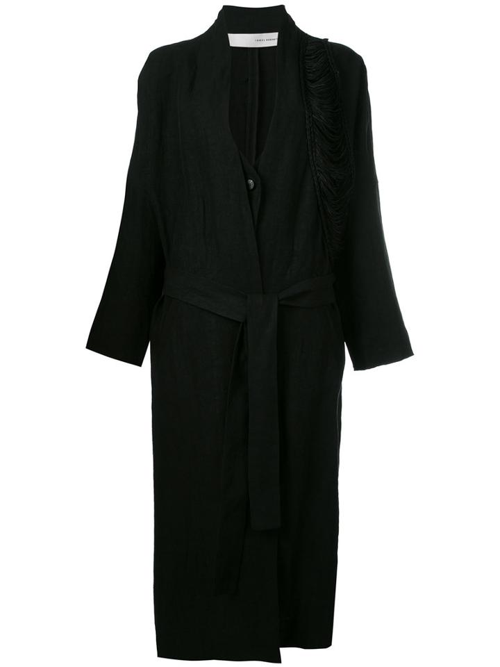Isabel Benenato Fringed Shoulder Detail Coat, Women's, Size: 44, Black, Linen/flax