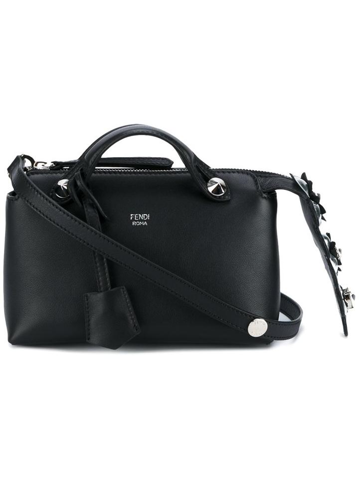Fendi Mini Leather 'by The Way' Bag With Floral Embellishment, Women's, Black, Leather