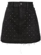 Frame Embellished Mini Denim Skirt - Black