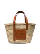 Loewe Logo Medium Raffia Basket Bag With Leather Trim - Nude &