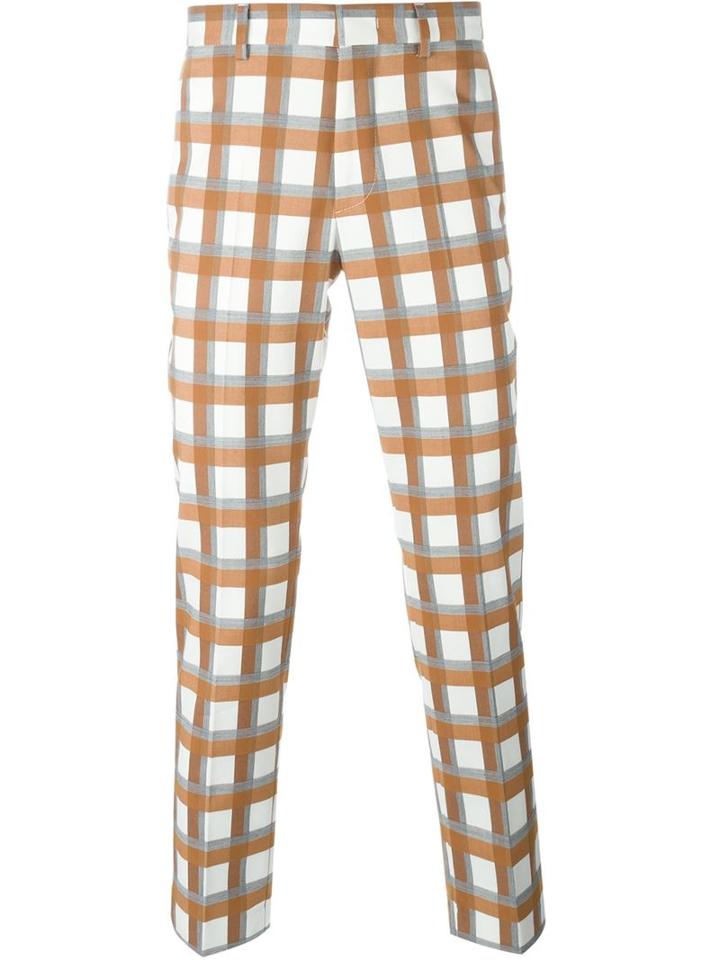 Msgm Checked Trousers, Men's, Size: 52, White, Cotton/polyester/viscose