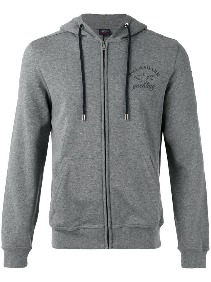 Paul & Shark Logo Print Zipped Hoodie, Men's, Size: Medium, Grey, Cotton