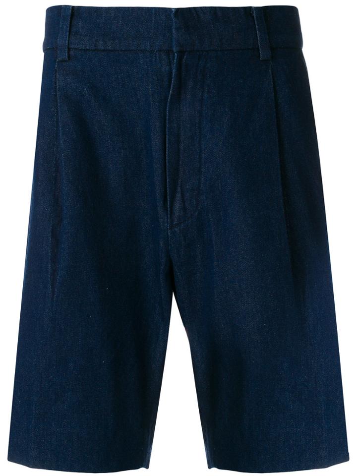 Not Guilty Homme Pleated Denim Shorts - Blue