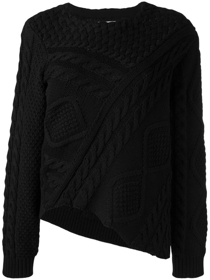 Mm6 Maison Margiela Asymmetric Cable Knit Jumper, Women's, Size: 44, Black, Cotton