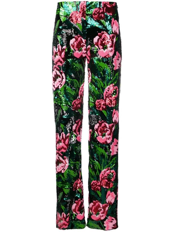 Richard Quinn Sequin Rose Straight-leg Trousers - Green