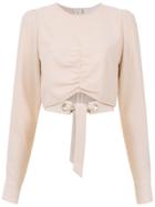 Framed Cracker Long Sleeved Cropped Top - Brown