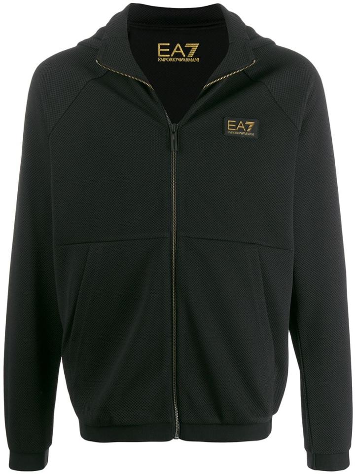 Ea7 Emporio Armani Waffle Knit Hoodie - Black