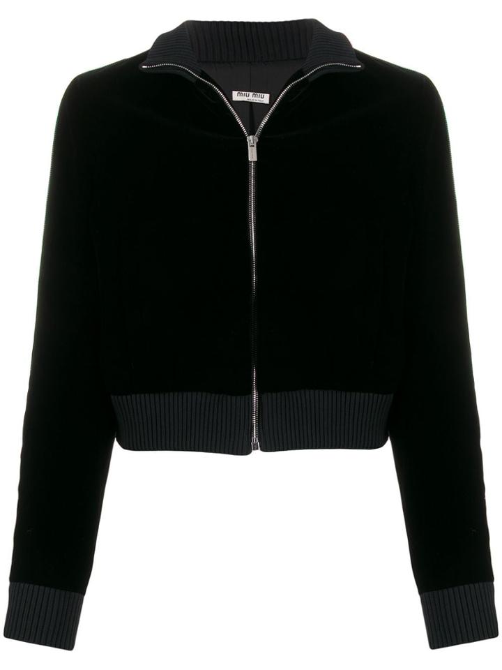 Miu Miu Logo-stripe Velvet Track Jacket - Black