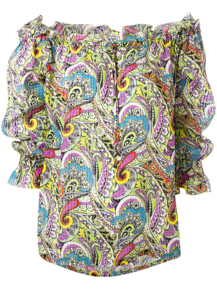 Etro - Paisley Off The Shoulder Peasant Blouse - Women - Silk - 42, Women's, Yellow/orange, Silk