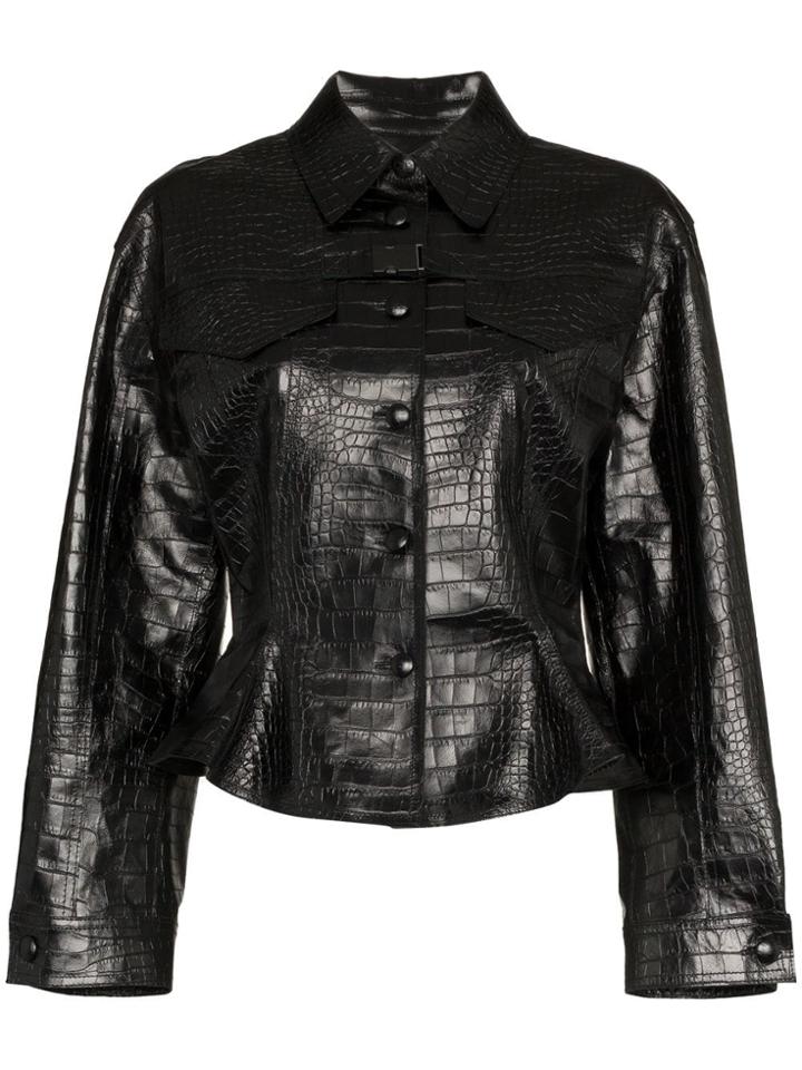 Off-white Cropped Leather Jacket - Black