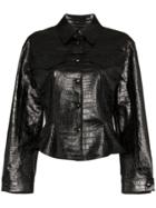 Off-white Cropped Leather Jacket - Black