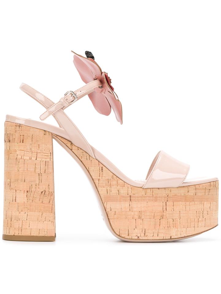 Miu Miu Floral Embellished Platform Sandals - Nude & Neutrals