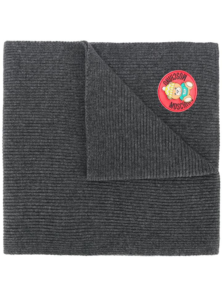 Moschino Ribbed Logo Plaque Scarf - Grey