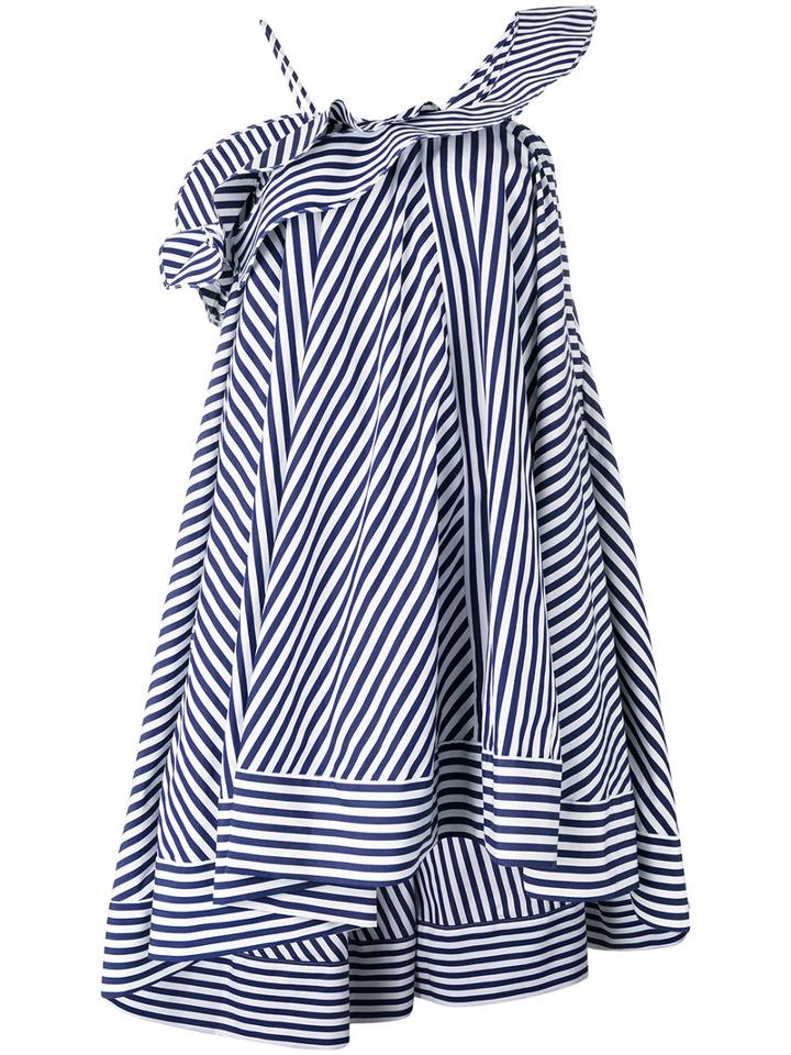 Msgm - Striped Flared Dress - Women - Cotton - 44, Blue, Cotton