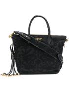 Prada Floral Embroidered Tote Bag - Black