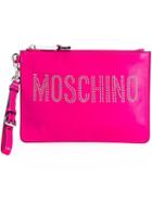 Moschino Studded Logo Clutch, Women's, Pink/purple