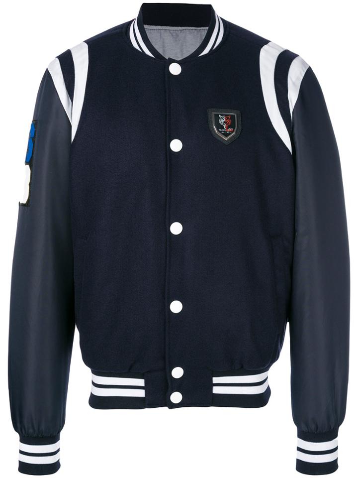 Plein Sport Tiger Emblem Bomber Jacket - Blue
