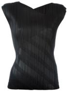 Pleats Please By Issey Miyake Pleated V-neck Top, Women's, Size: 3, Black, Polyester