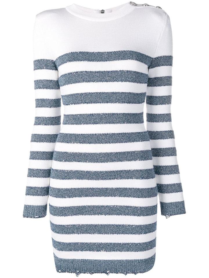 Balmain Horizontal Stripes Knitted Dress - White