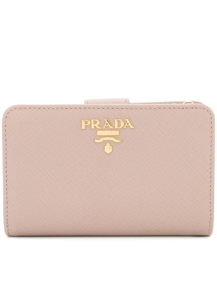 Prada Saffiano Foldover Snap Wallet - Neutrals