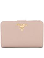 Prada Saffiano Foldover Snap Wallet - Neutrals