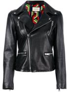 Gucci Angry Cat Embroidered Leather Jacket - Black