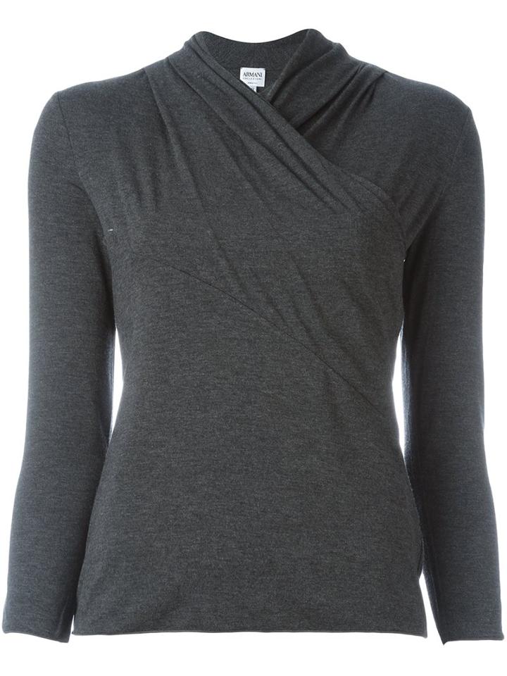 Armani Collezioni Wrap Neck Jumper, Women's, Size: 46, Grey, Viscose/spandex/elastane