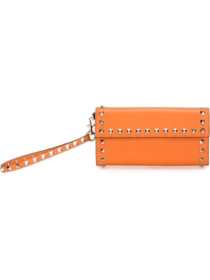 Valentino Garavani Small Rockstud Clutch, Women's, Yellow/orange, Leather/metal Other