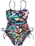 Lygia E Nanny Kids Printed Swimsuit, Girl's, Size: 6 Yrs, Black