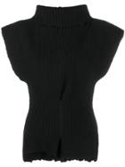 Unravel Project Roll Neck Asymmetric Knit Top - Black