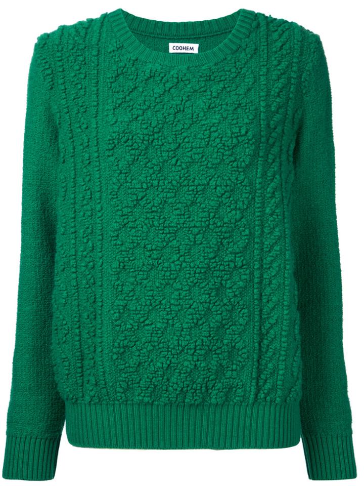 Coohem Pile Aran Knit Pullover - Green