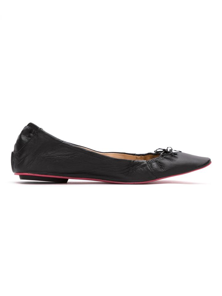 Zeferino Leather Ballerina Flats - Black
