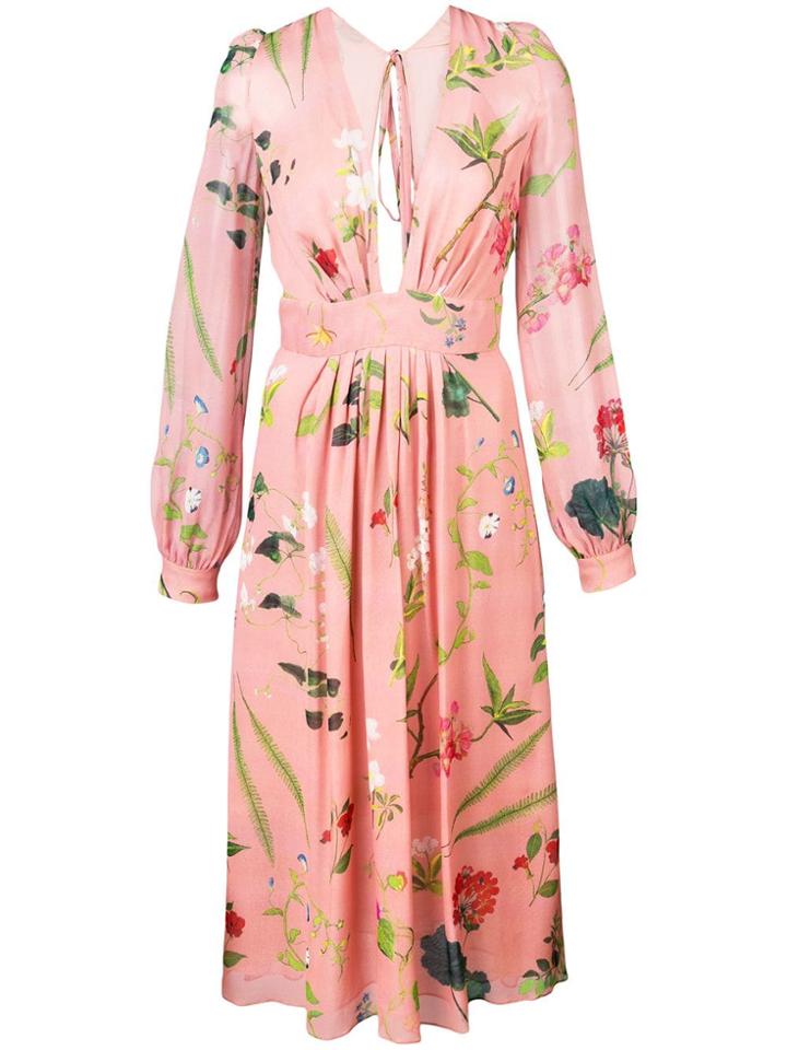Oscar De La Renta Floral Print Midi Dress - Pink