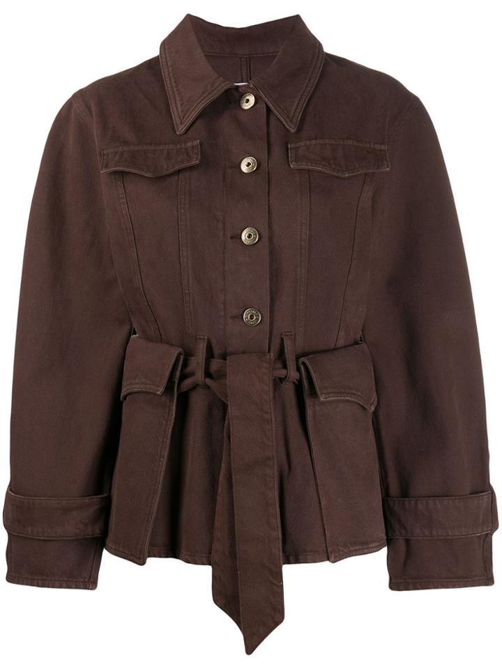 Nanushka Belted Denim Jacket - Brown