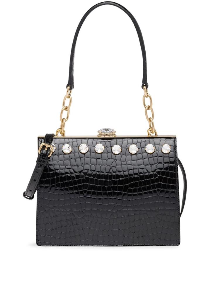 Miu Miu Miu Solitaire Crocodile Print Bag - Black