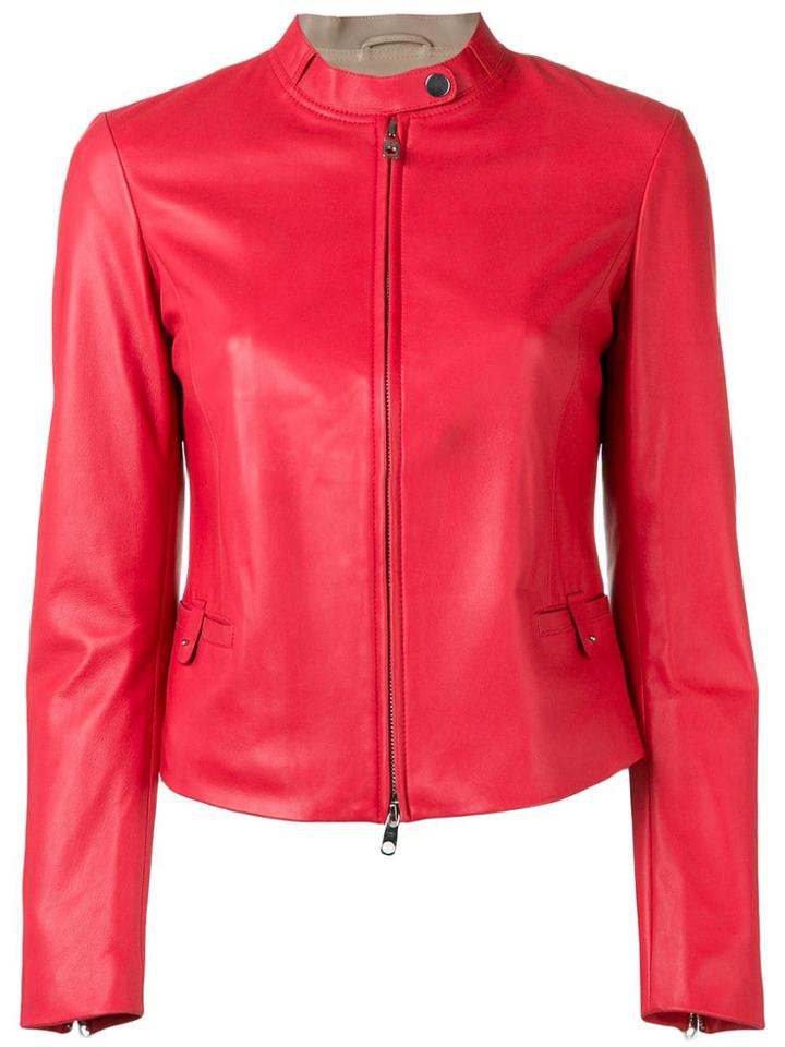 Emporio Armani Fitted Leather Jacket - Red