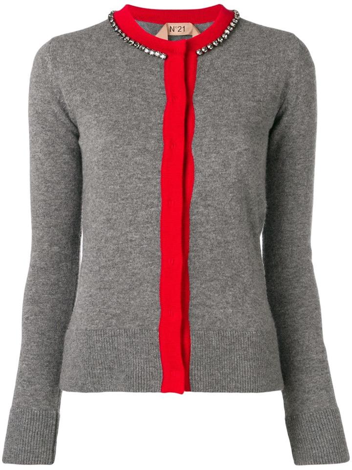 No21 Crew Neck Embellished Cardigan - Grey