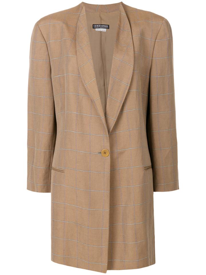 Giorgio Armani Vintage Checked Loose Fit Jacket - Brown