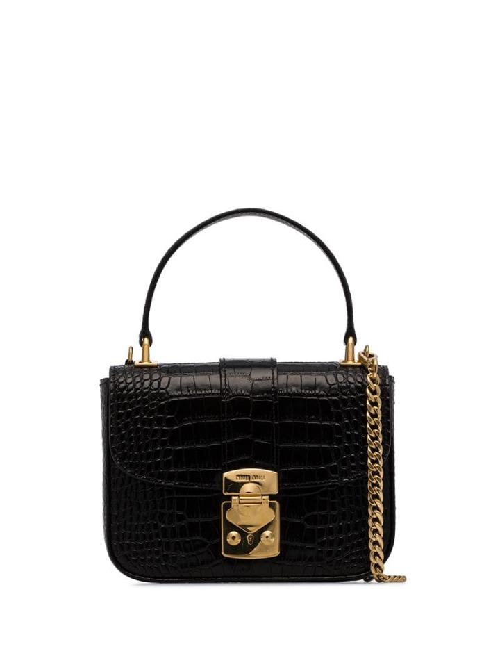 Miu Miu Black Mock Croc Leather Shoulder Bag