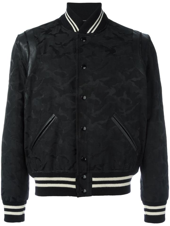 Saint Laurent Camouflage Print Teddy Jacket, Men's, Size: 50, Black, Cotton/polyamide/wool/cupro