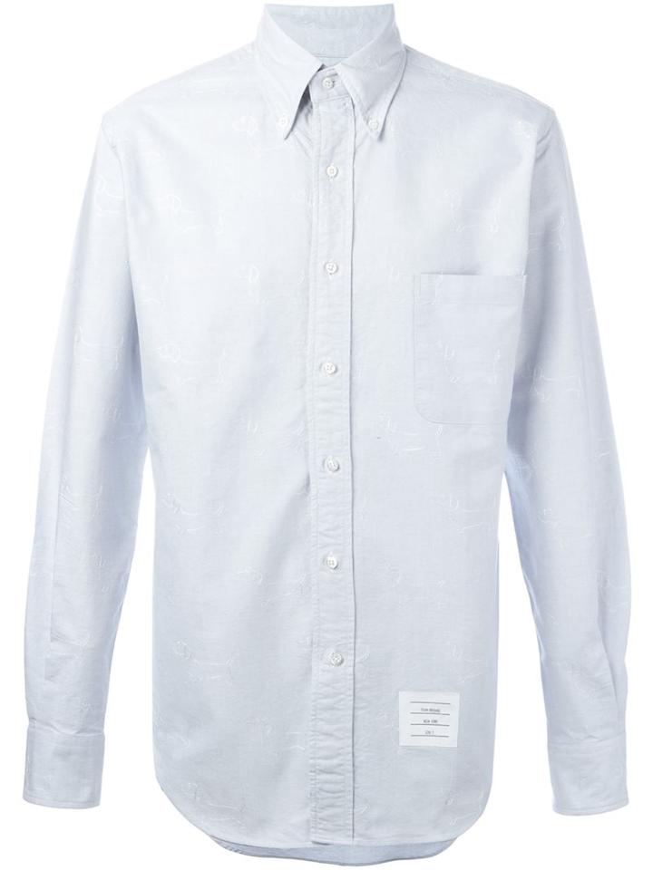 Thom Browne Embroidered Dog Shirt, Men's, Size: 0, Blue, Cotton