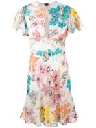 Just Cavalli Floral Print Dress, Size: 44, White, Viscose