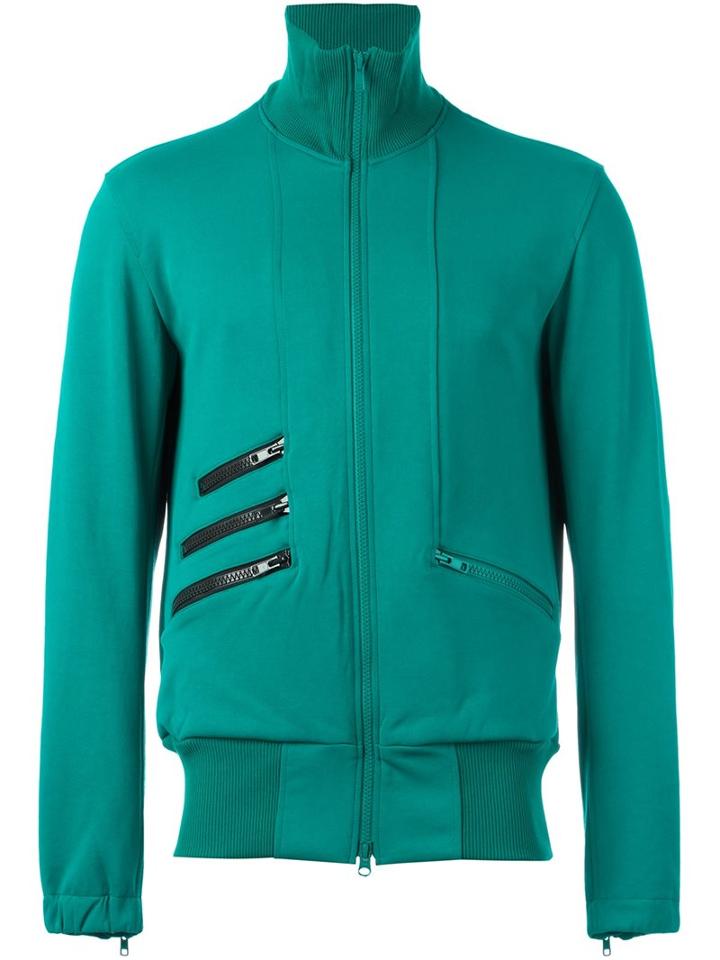 Y-3 Zipped Sweatshirt, Men's, Size: Small, Green, Polyester/cotton/polyamide/spandex/elastane